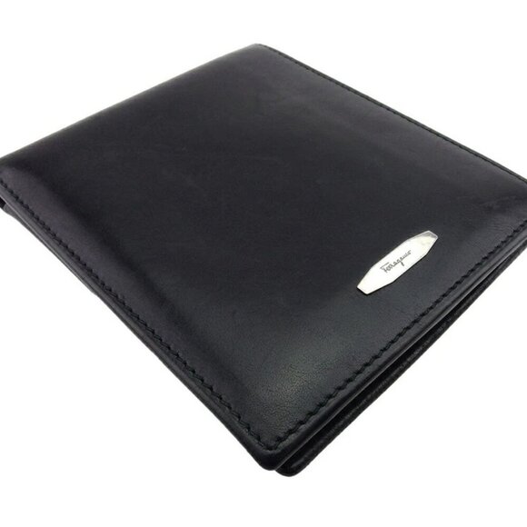 Salvatore Ferragamo Bifold Wallet Black Silver Women Authentic secondhand